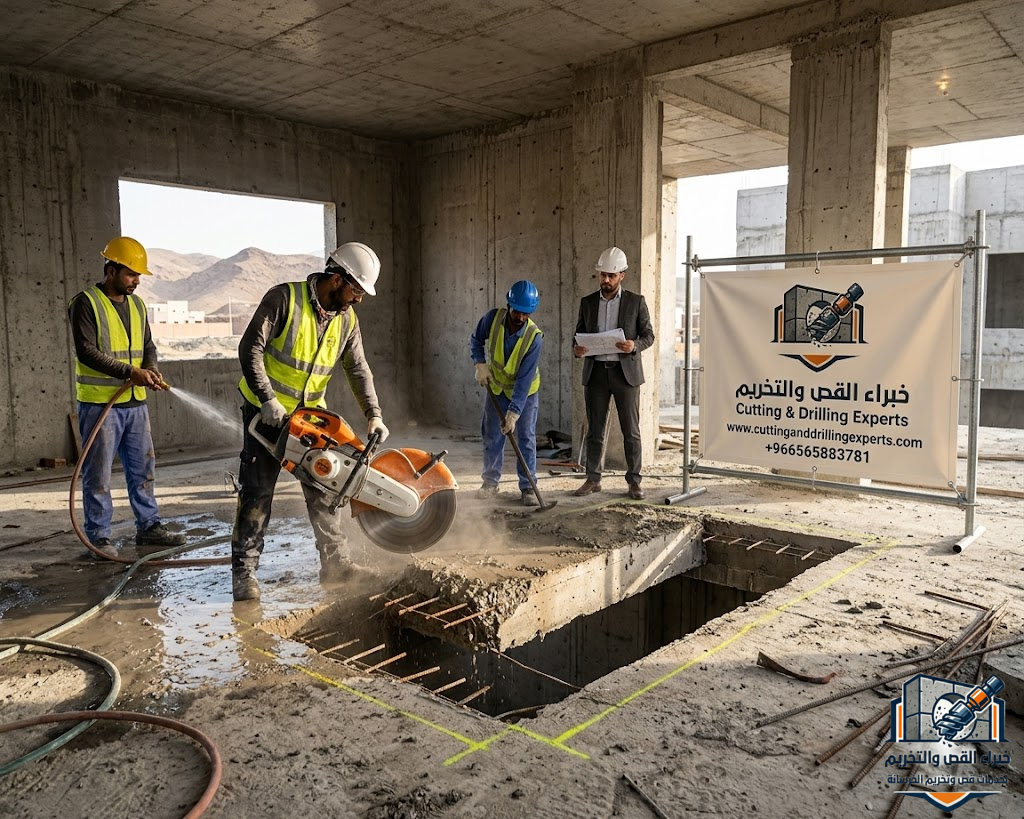 قص خرسانة مسلحة مكة المكرمة باستخدام أحدث تقنيات القص الماسي لقص الجدران والأسقف والفتحات الخرسانية بدقة عالية بدون تكسير عشوائي